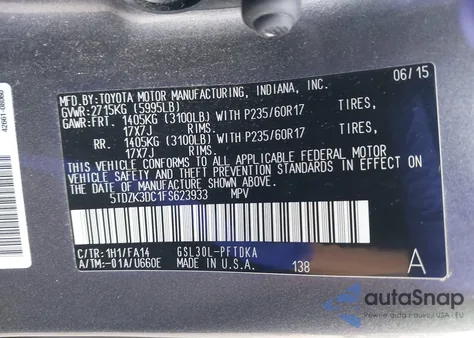 2015 Toyota Sienna L 7 Passenger из США, поврежденный, VIN 5TDZK3DC1FS623933